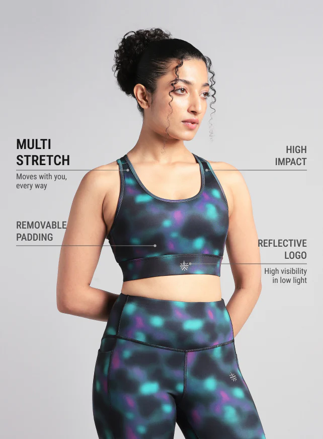 Women's Black Racer Back AOP High Support Running Bra - Image 5