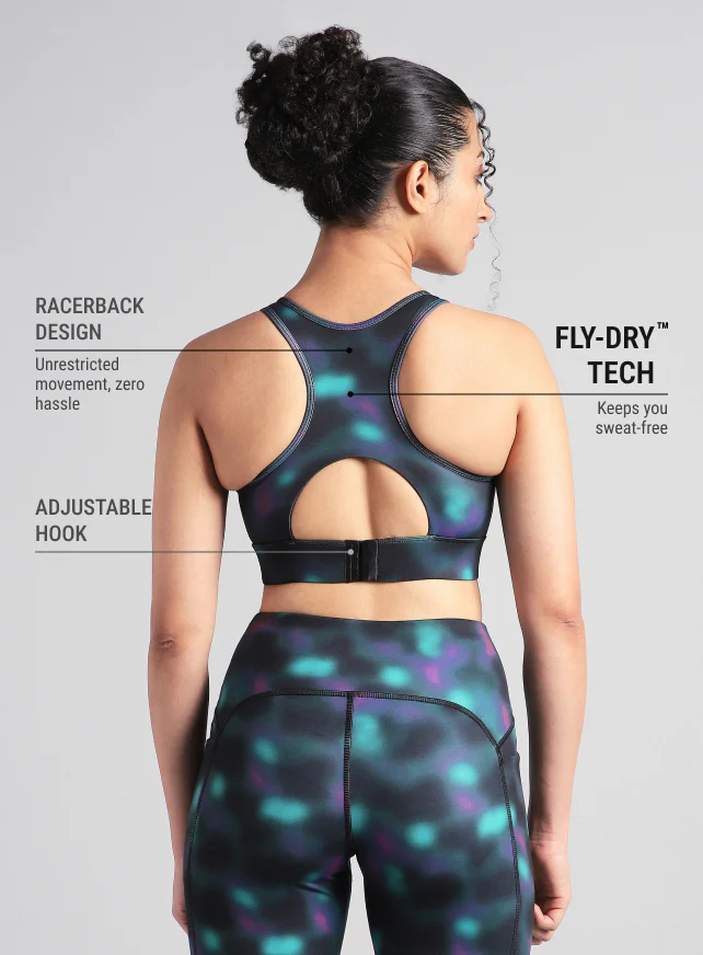 Women's Black Racer Back AOP High Support Running Bra - Image 6