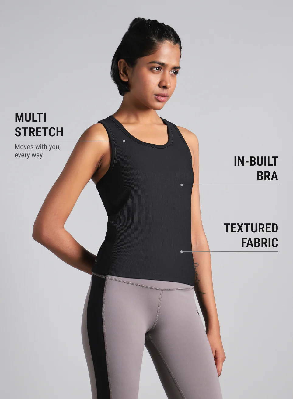 Women's Black Run Built-In Tank Sports Bra - Image 5