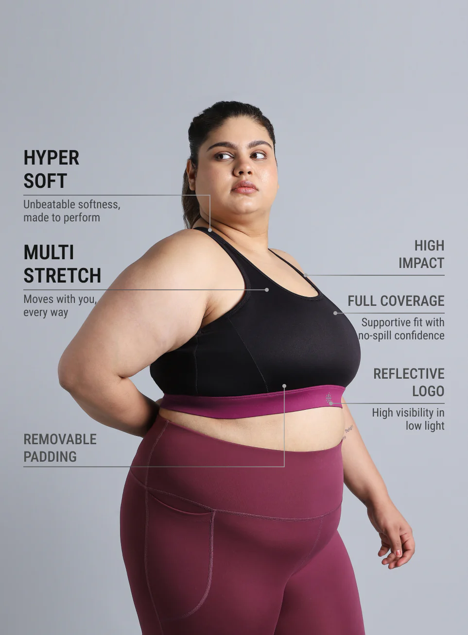 Women's Black Run Forward High Support Plus Size Bra - Image 5