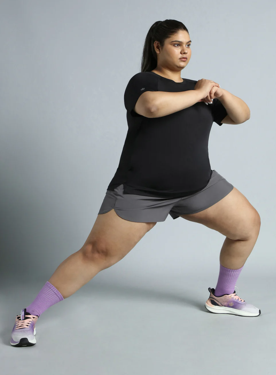 Women's Black Running Essential Plus Size Regular Fit T-shirt - Image 2