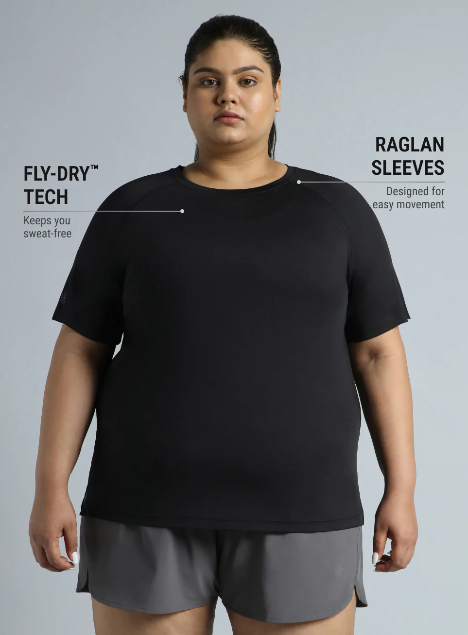 Women's Black Running Essential Plus Size Regular Fit T-shirt - Image 4