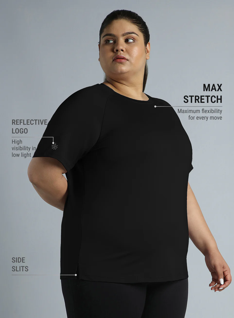 Women's Black Running Essential Plus Size Regular Fit T-shirt - Image 5
