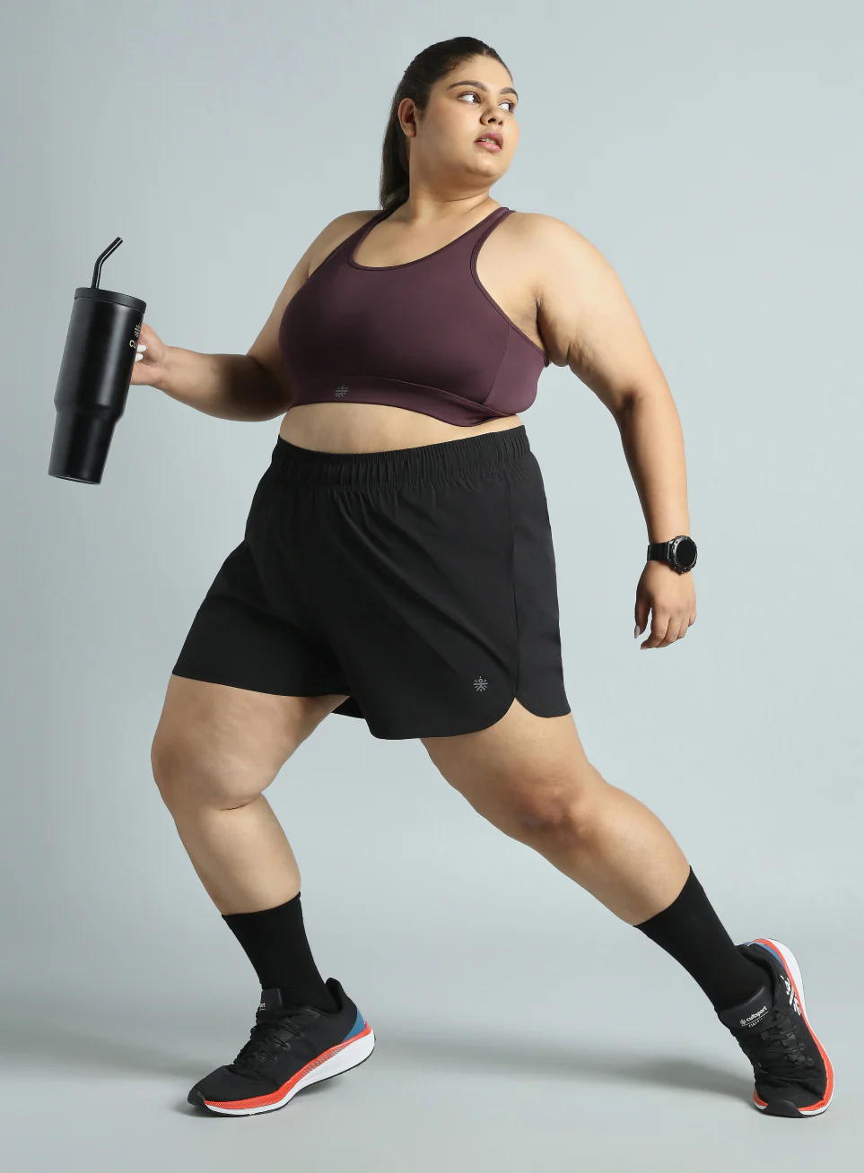 Women's Black Running Essential Plus Size Shorts - Image 3