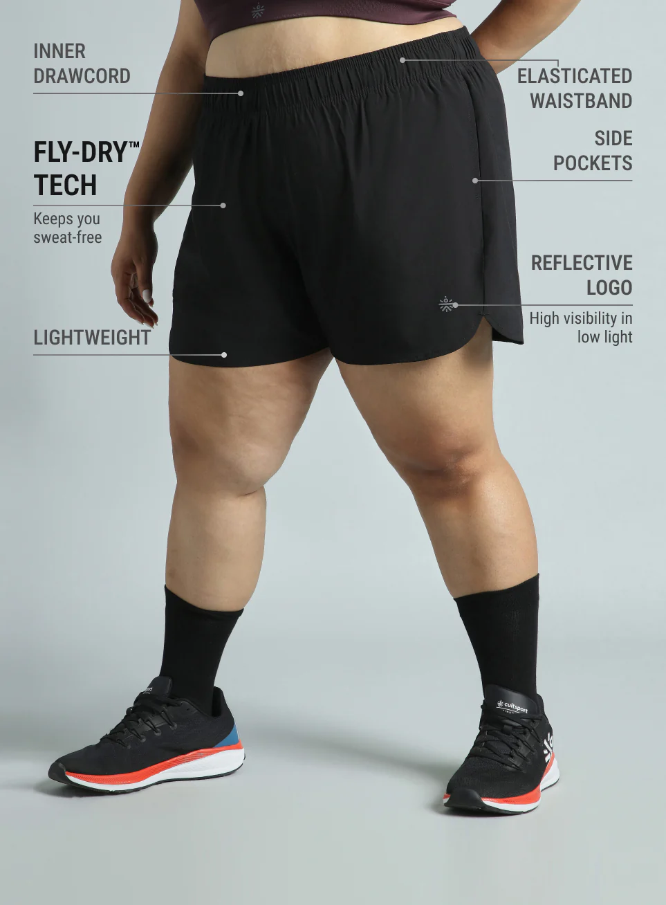 Women's Black Running Essential Plus Size Shorts - Image 5