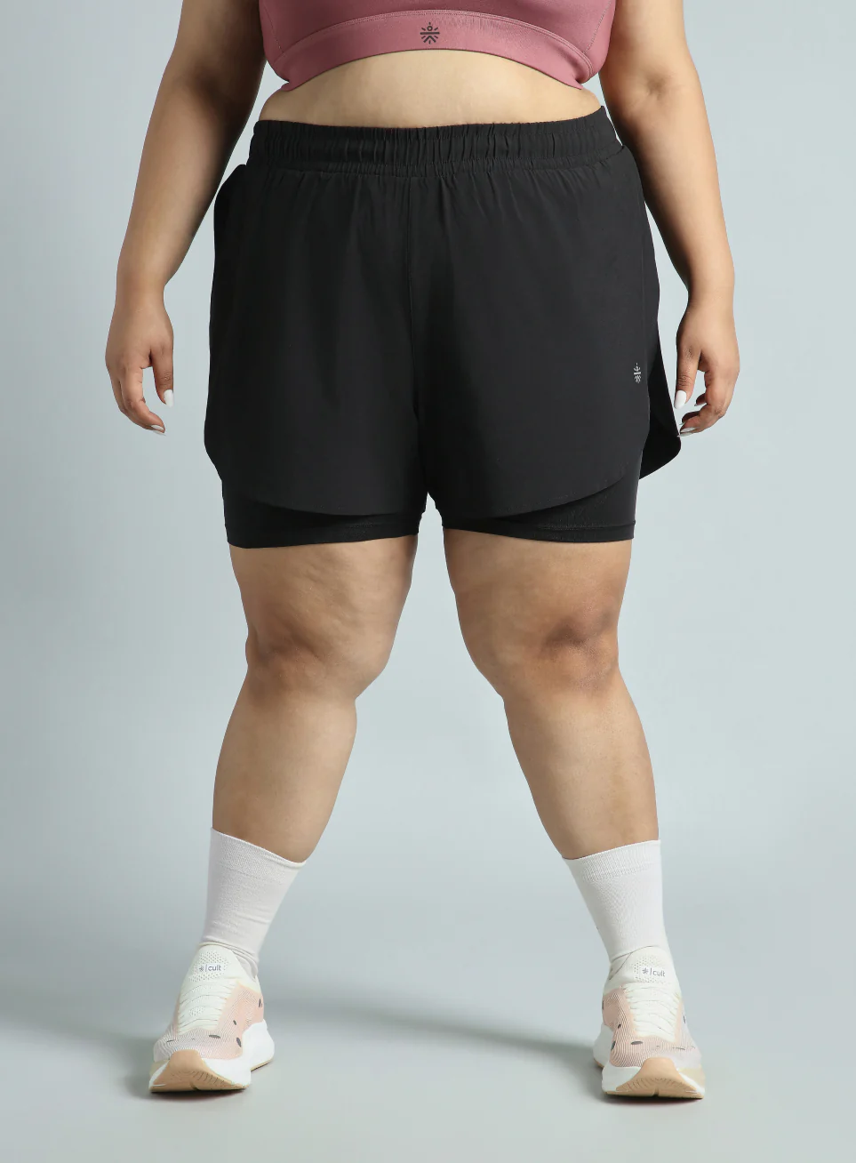 Women's Black Running Essential Plus Size Built in Shorts - Image 11