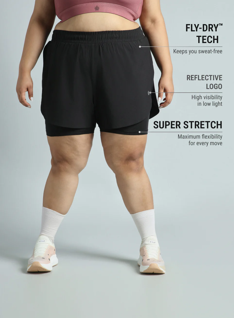 Women's Black Running Essential Plus Size Built in Shorts - Image 4