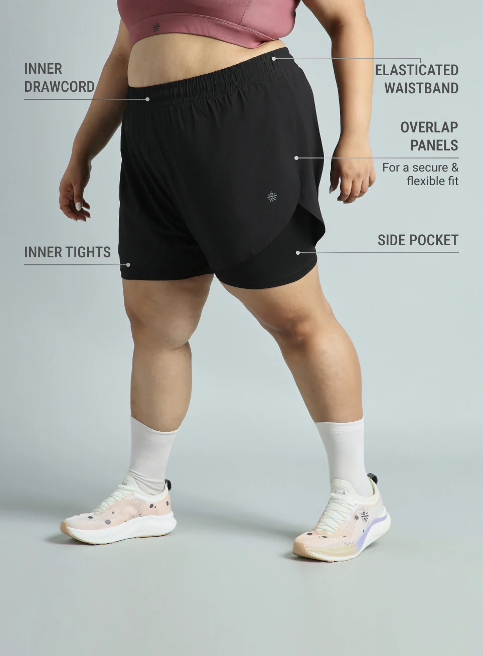 Women's Black Running Essential Plus Size Built in Shorts - Image 5