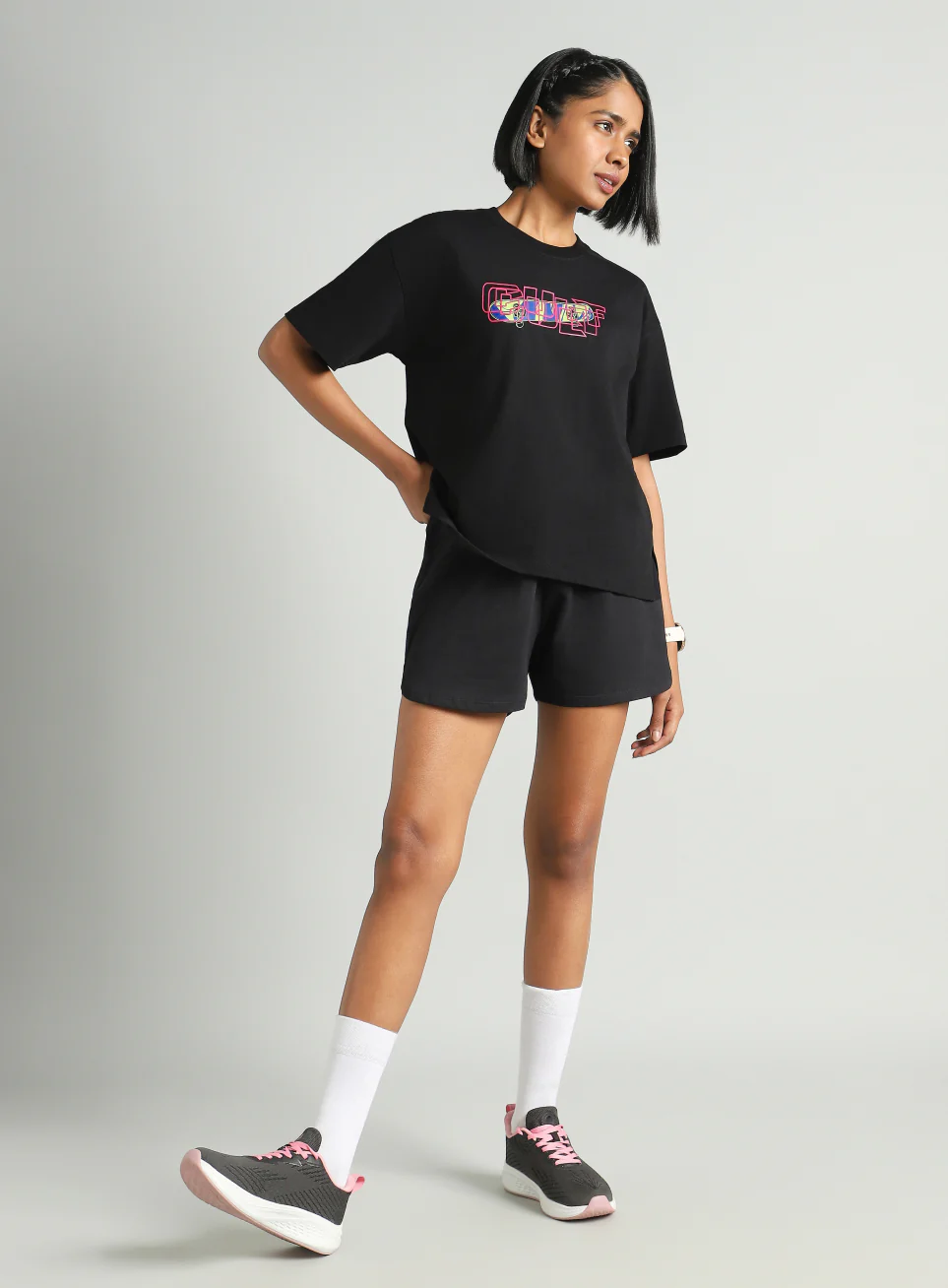 Women's Black Skate Graphic Oversized Fit T-shirt - Image 2