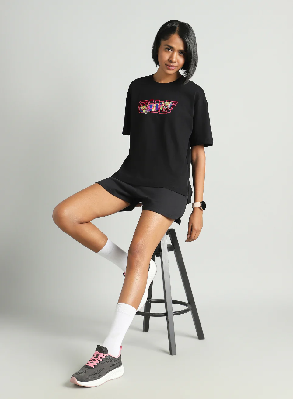 Women's Black Skate Graphic Oversized Fit T-shirt - Image 3