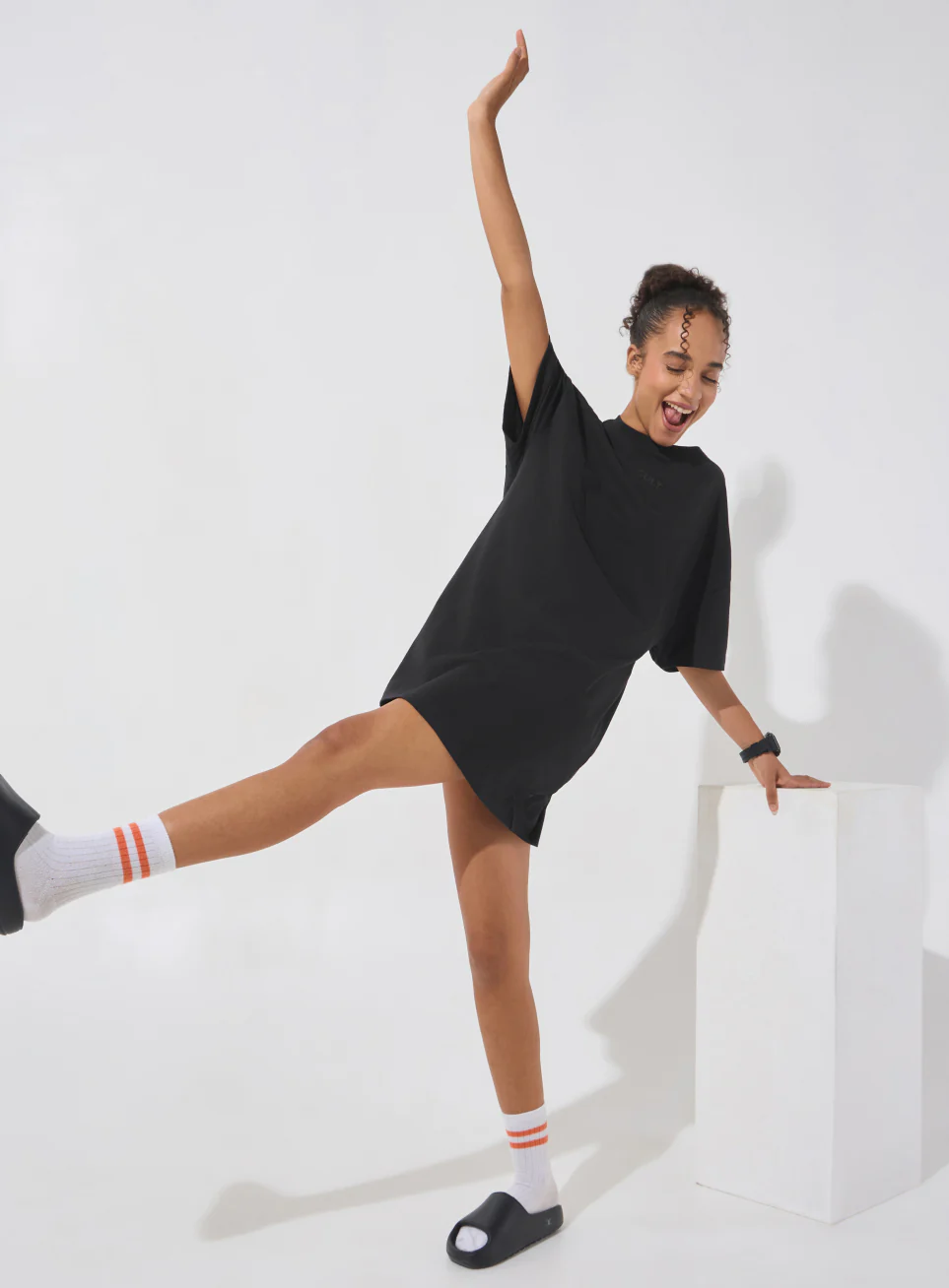 Women's Black Soft Form Oversized T-shirt Dress - Image 3