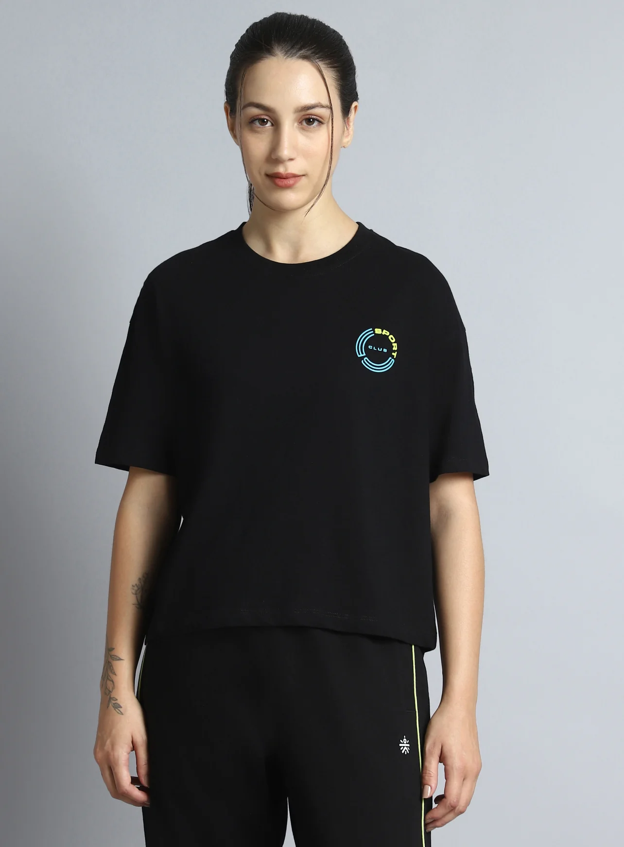 Women's Black Sports Club Relaxed fit T-shirt - Image 4