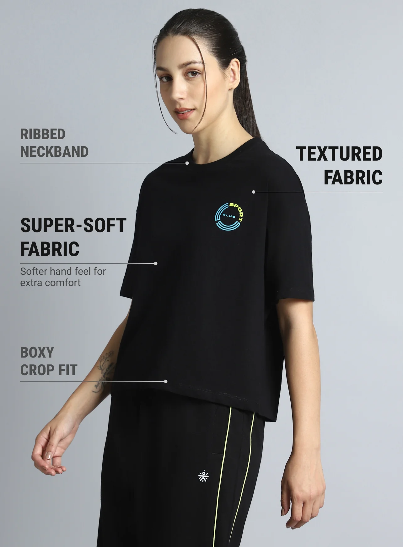 Women's Black Sports Club Relaxed fit T-shirt - Image 5