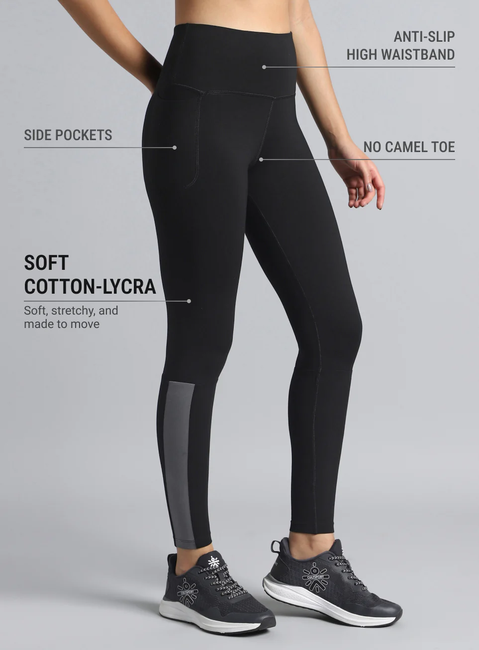 Women's Black Step Up Cotton Tights - Image 5
