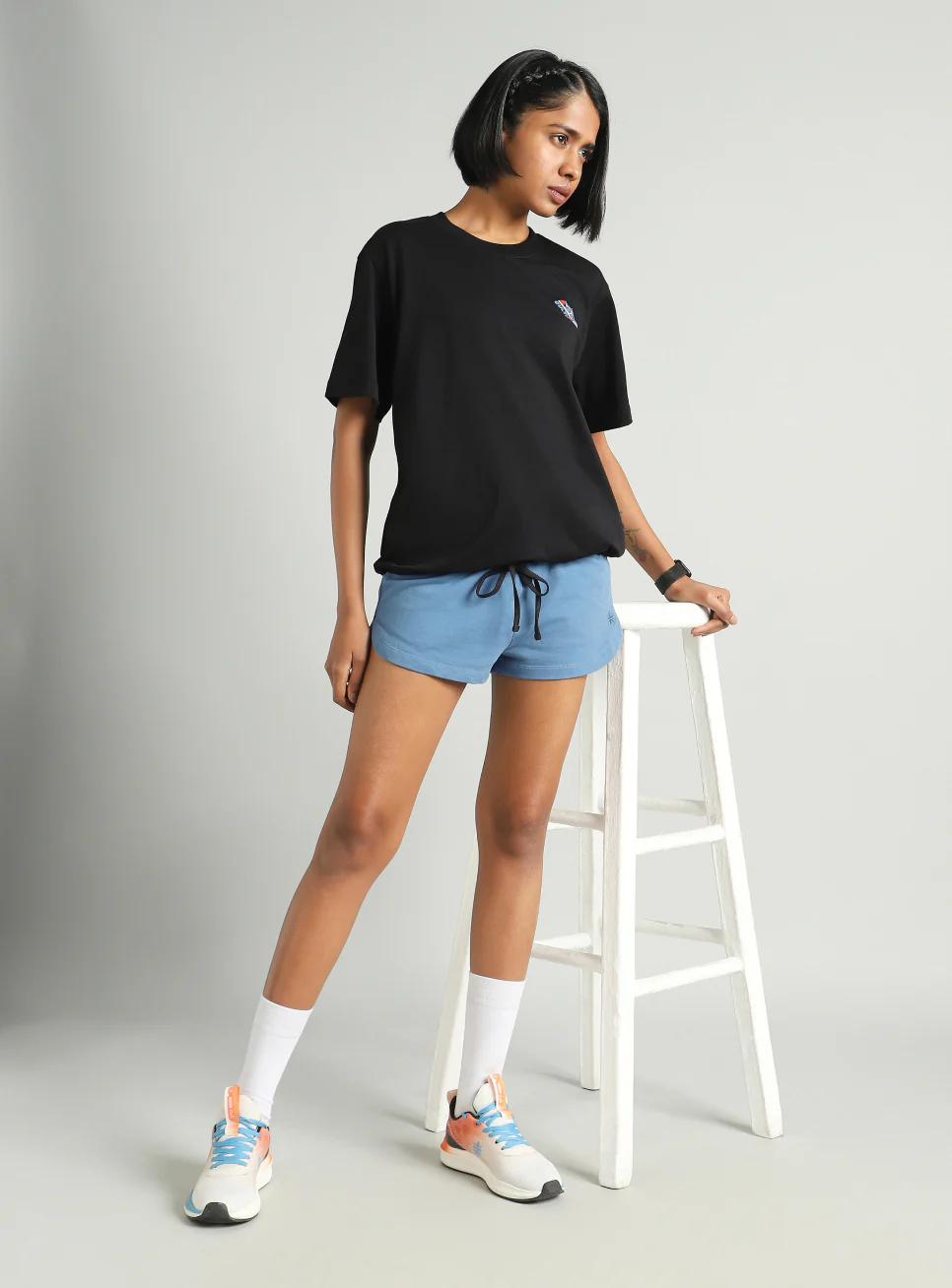 Women's Black Tie Up Relaxed Fit T-shirt - Image 3