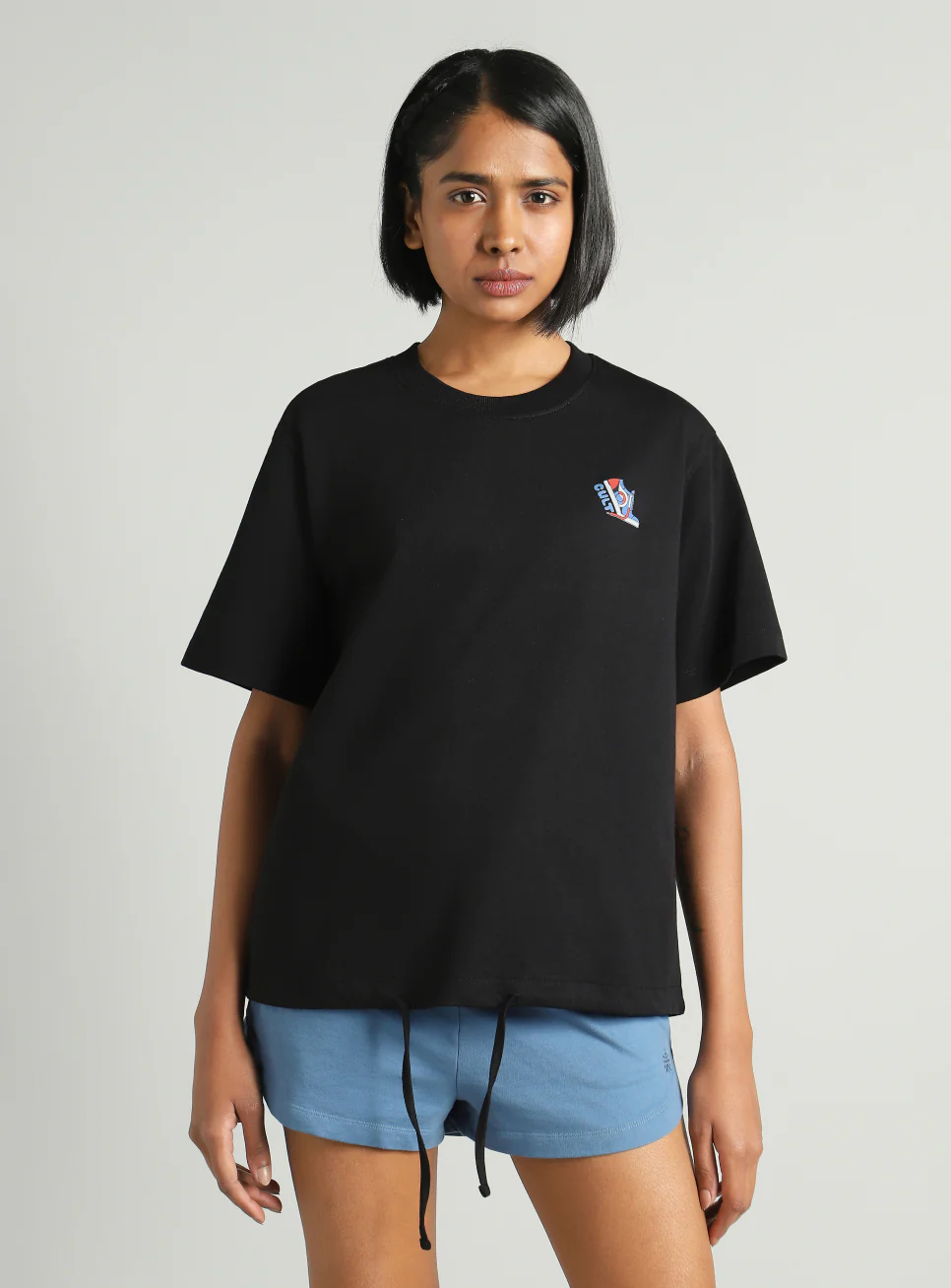 Women's Black Tie Up Relaxed Fit T-shirt - Image 4