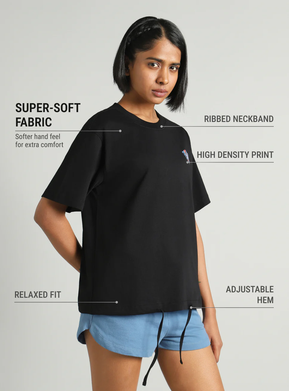 Women's Black Tie Up Relaxed Fit T-shirt - Image 5