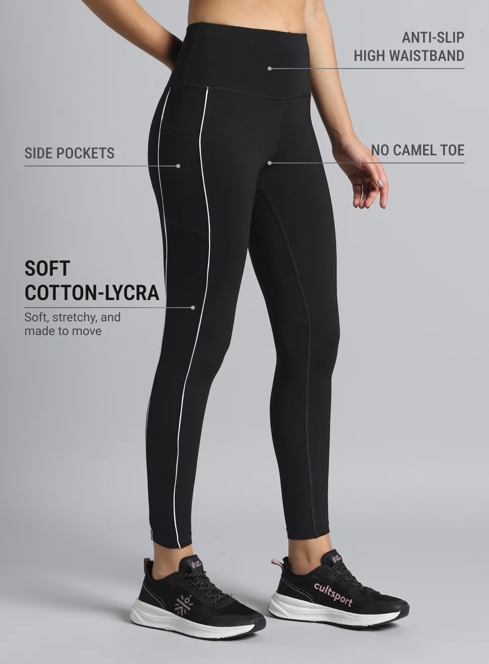 Women's Black Train and Flow Cotton Tights - Image 5