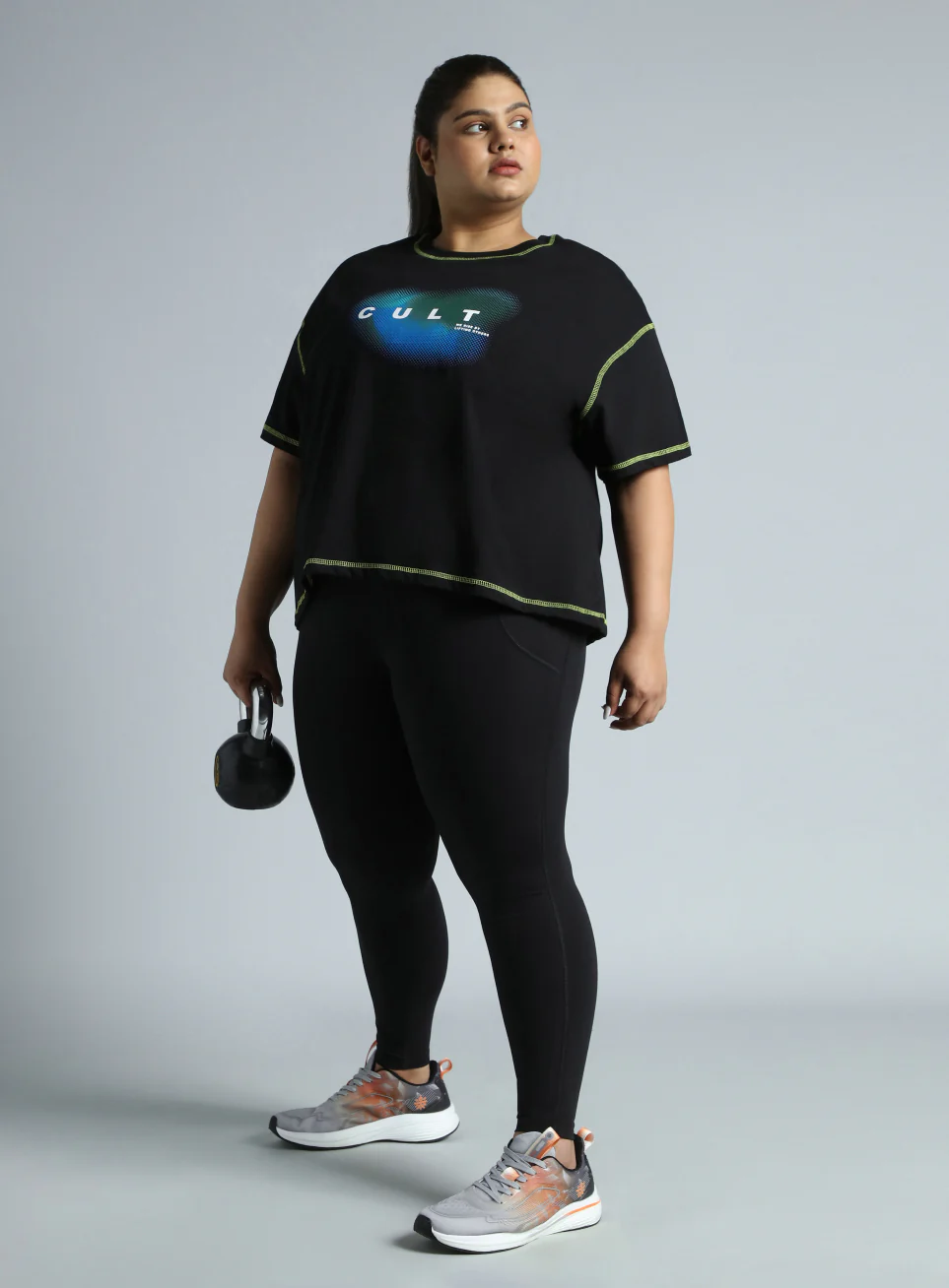 Women's Black Training Essential Graphic Plus Size Boxy Fit T-shirt - Image 3