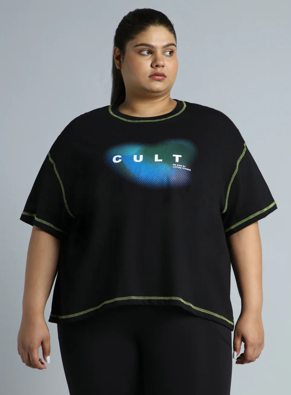 Women's Black Training Essential Graphic Plus Size Boxy Fit T-shirt - Image 4