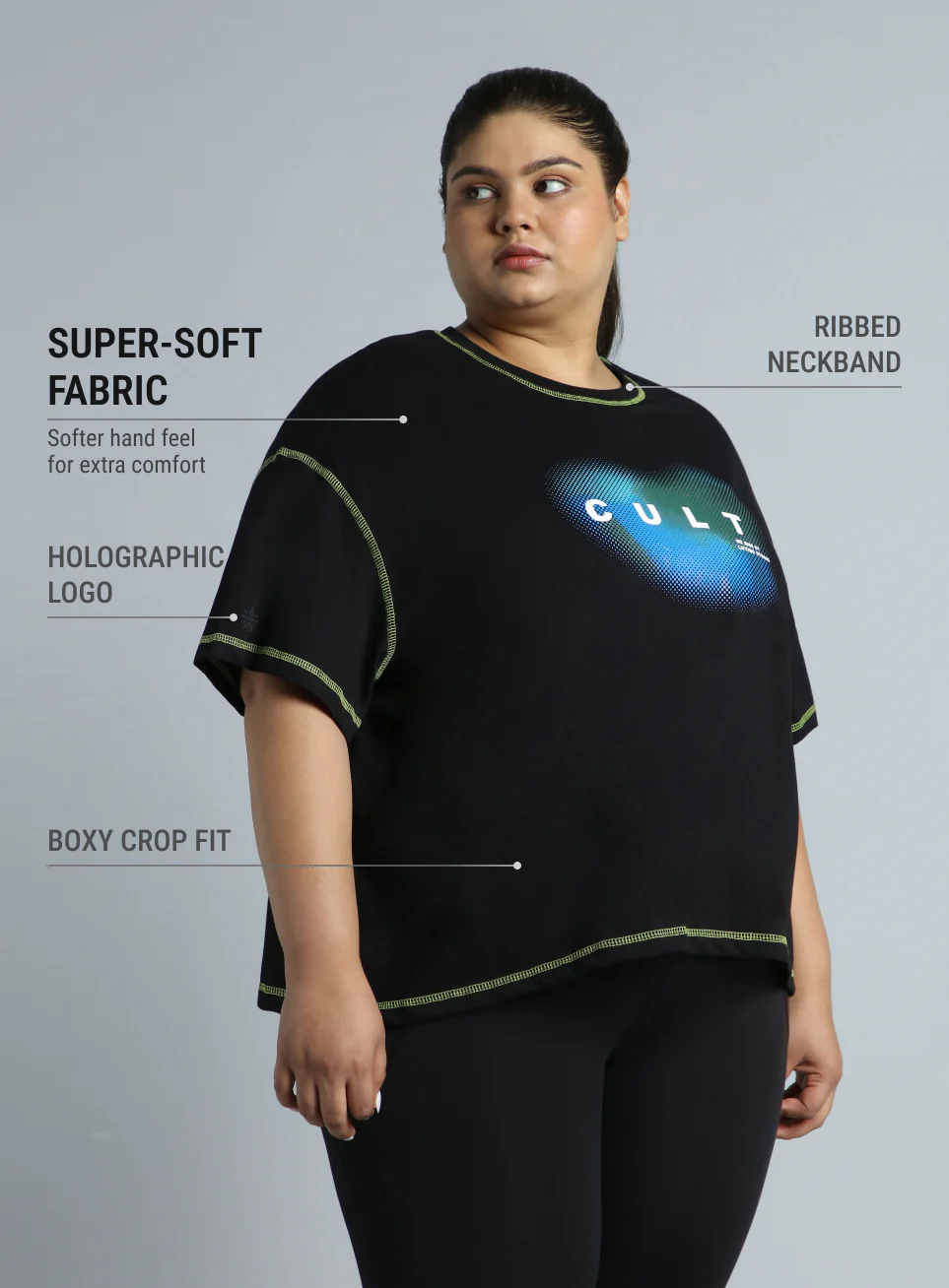 Women's Black Training Essential Graphic Plus Size Boxy Fit T-shirt - Image 5