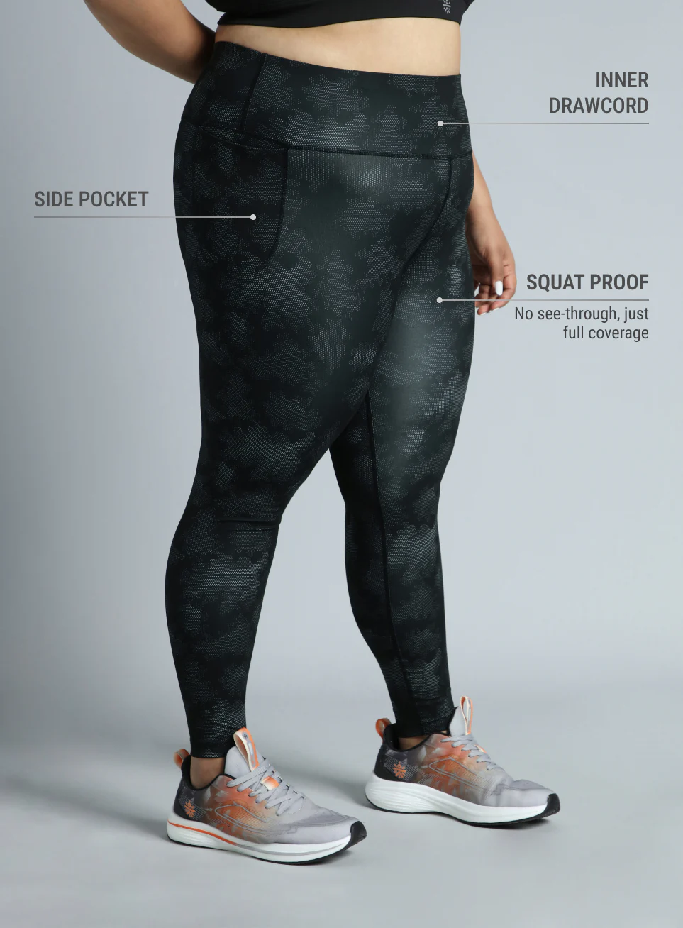 Women's Black Training Essential Plus Size Printed Tights - Image 5