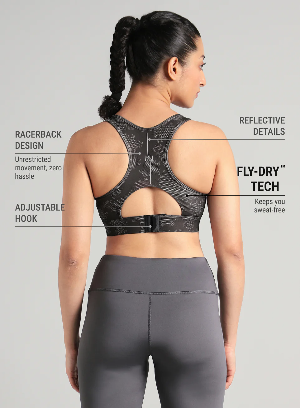 Women's Black Urban Camo Running High Support Bra - Image 6