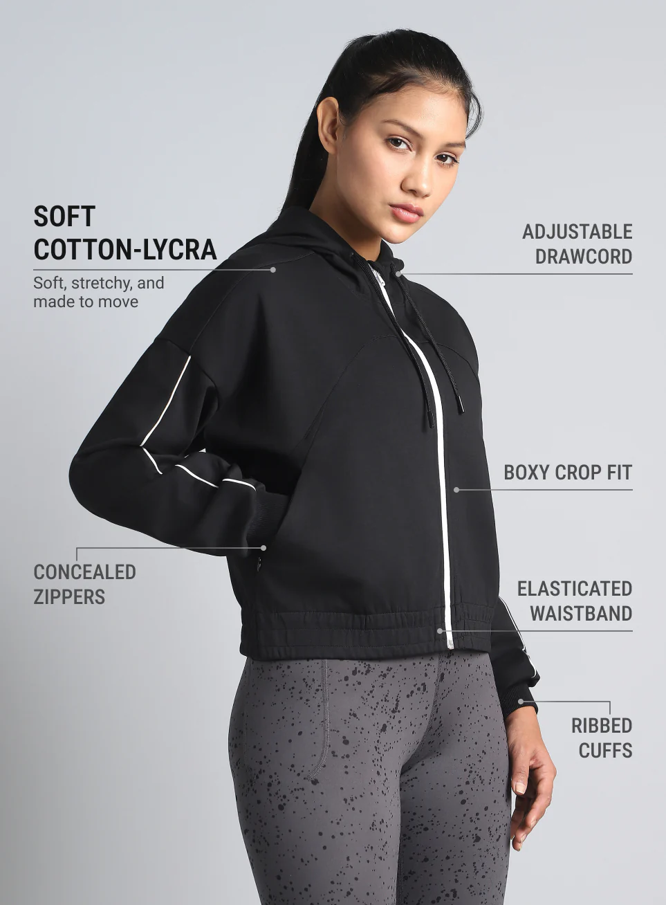 Women's Black Workout Essential Cropped Jacket - Image 5