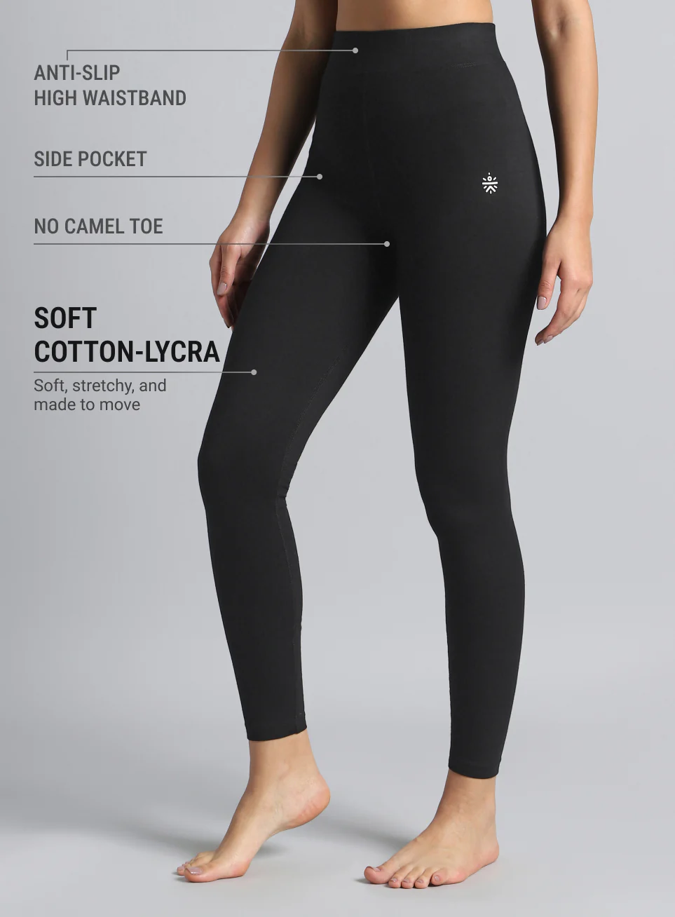 Women's Black Yoga Flow Cotton Tights - Image 5