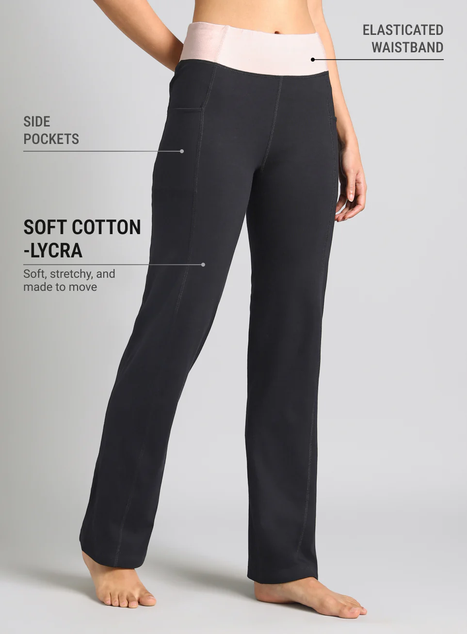 Women's Black Yoga Straight Fit Trackpants - Image 5