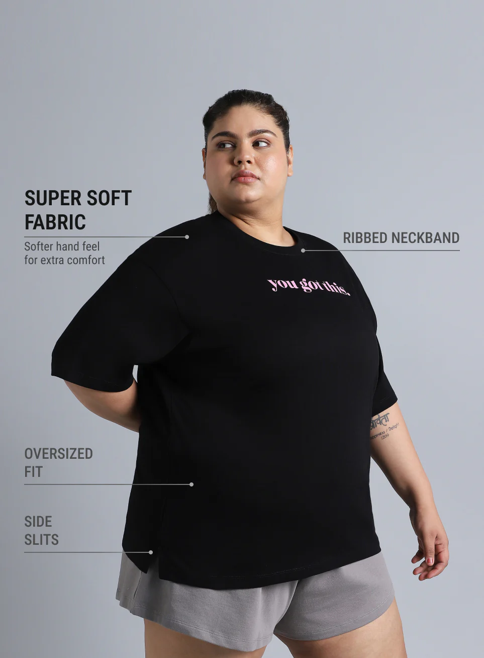 Women's Black You Got This Oversized Fit Plus Size T-shirt - Image 5