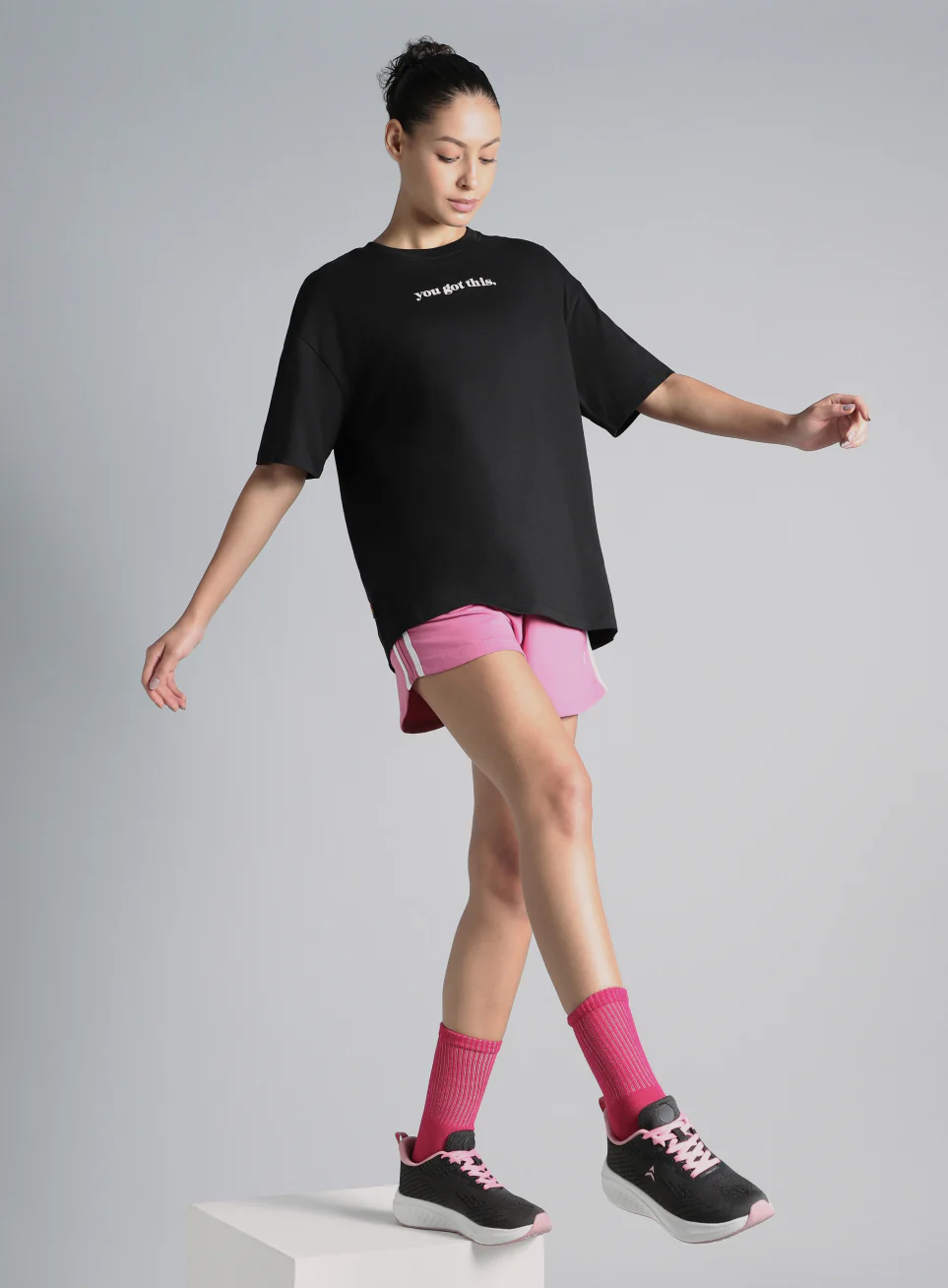 Women's Black You Got This Puff Print Peach Oversized T-shirt - Image 2