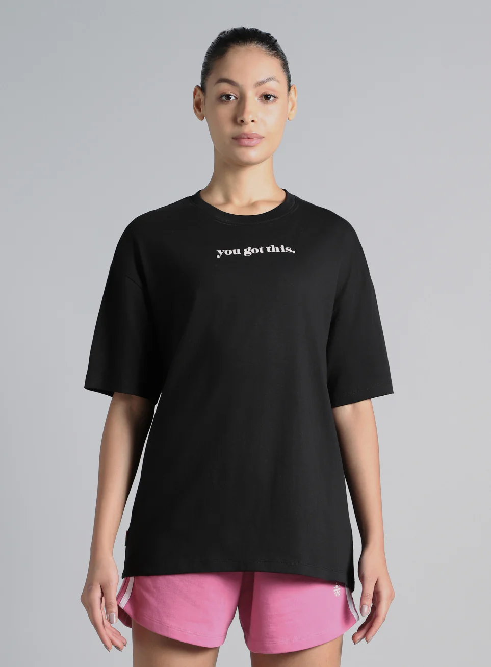 Women's Black You Got This Puff Print Peach Oversized T-shirt - Image 4