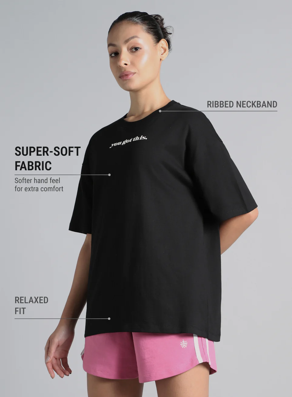 Women's Black You Got This Puff Print Peach Oversized T-shirt - Image 5