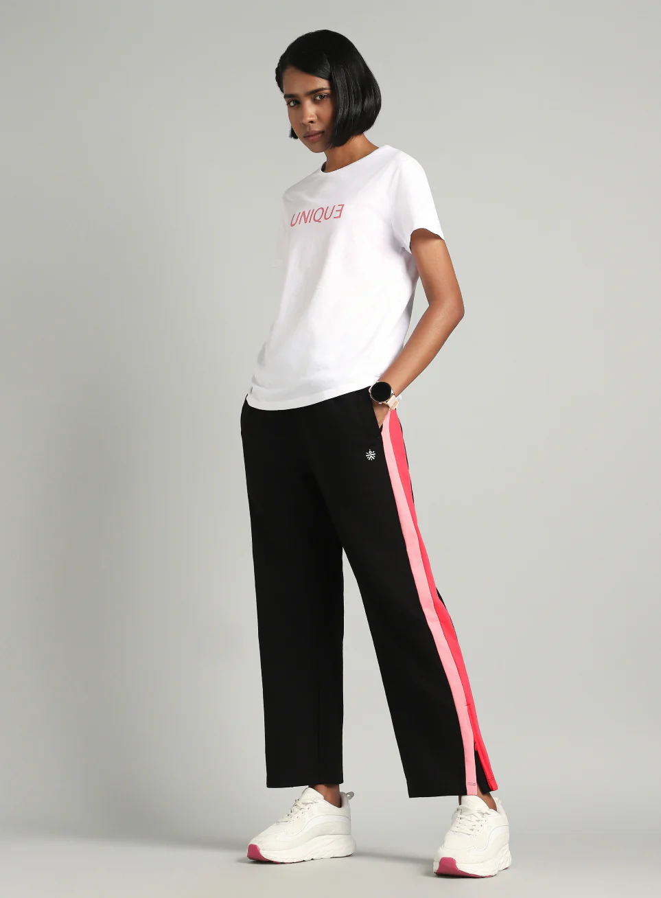 Women's Black Zip Bottom Flare Straight Fit Trackpants - Image 2
