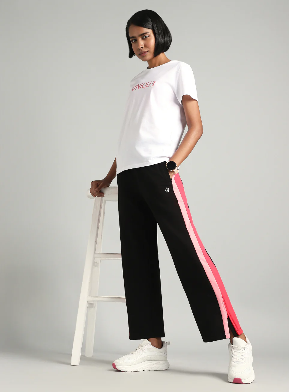 Women's Black Zip Bottom Flare Straight Fit Trackpants - Image 3