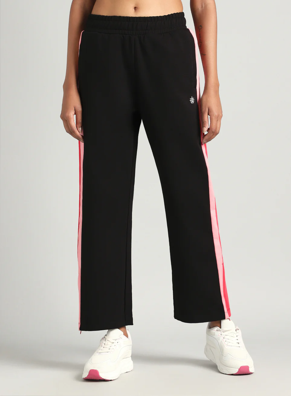 Women's Black Zip Bottom Flare Straight Fit Trackpants - Image 4