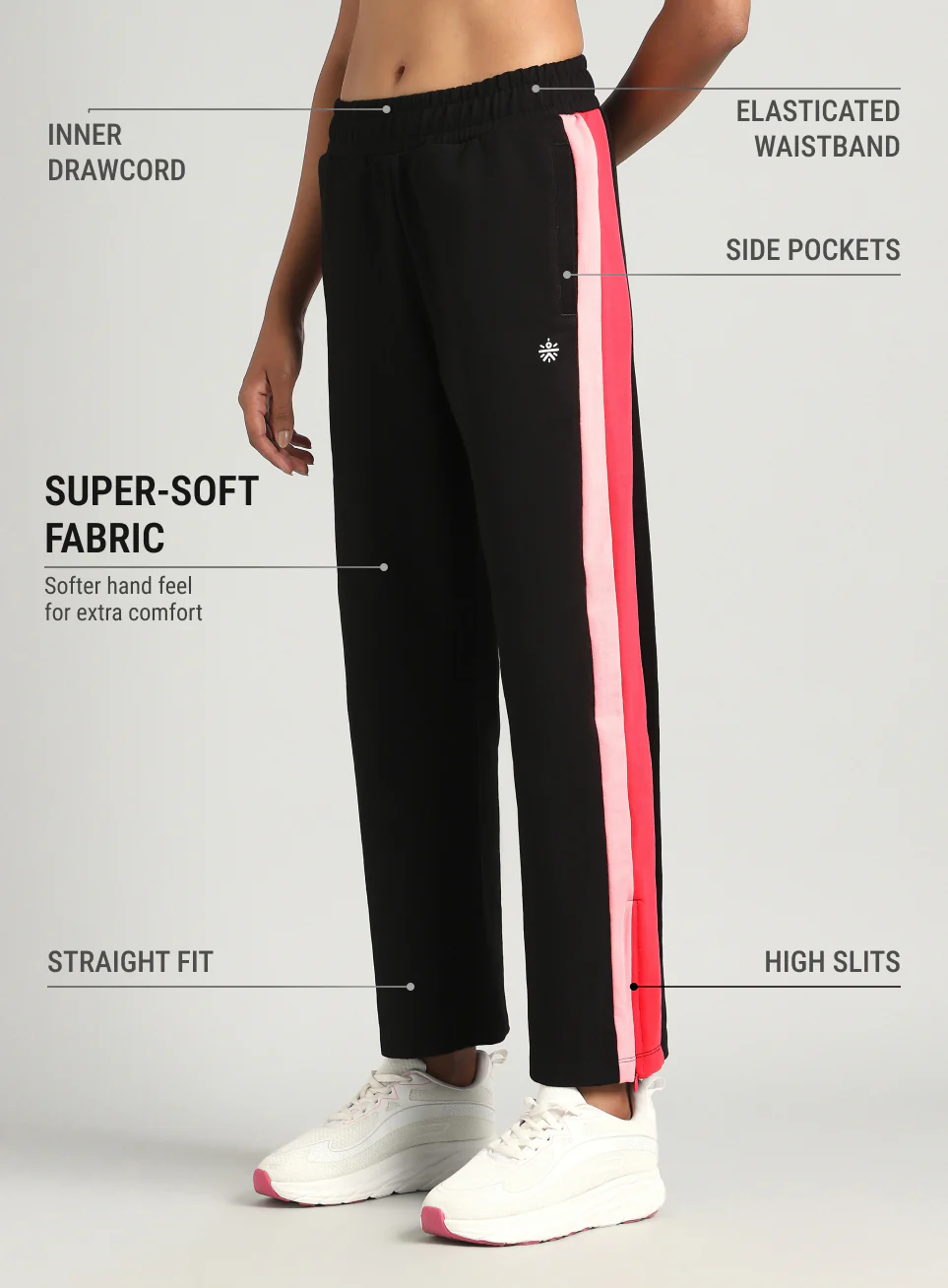 Women's Black Zip Bottom Flare Straight Fit Trackpants - Image 5