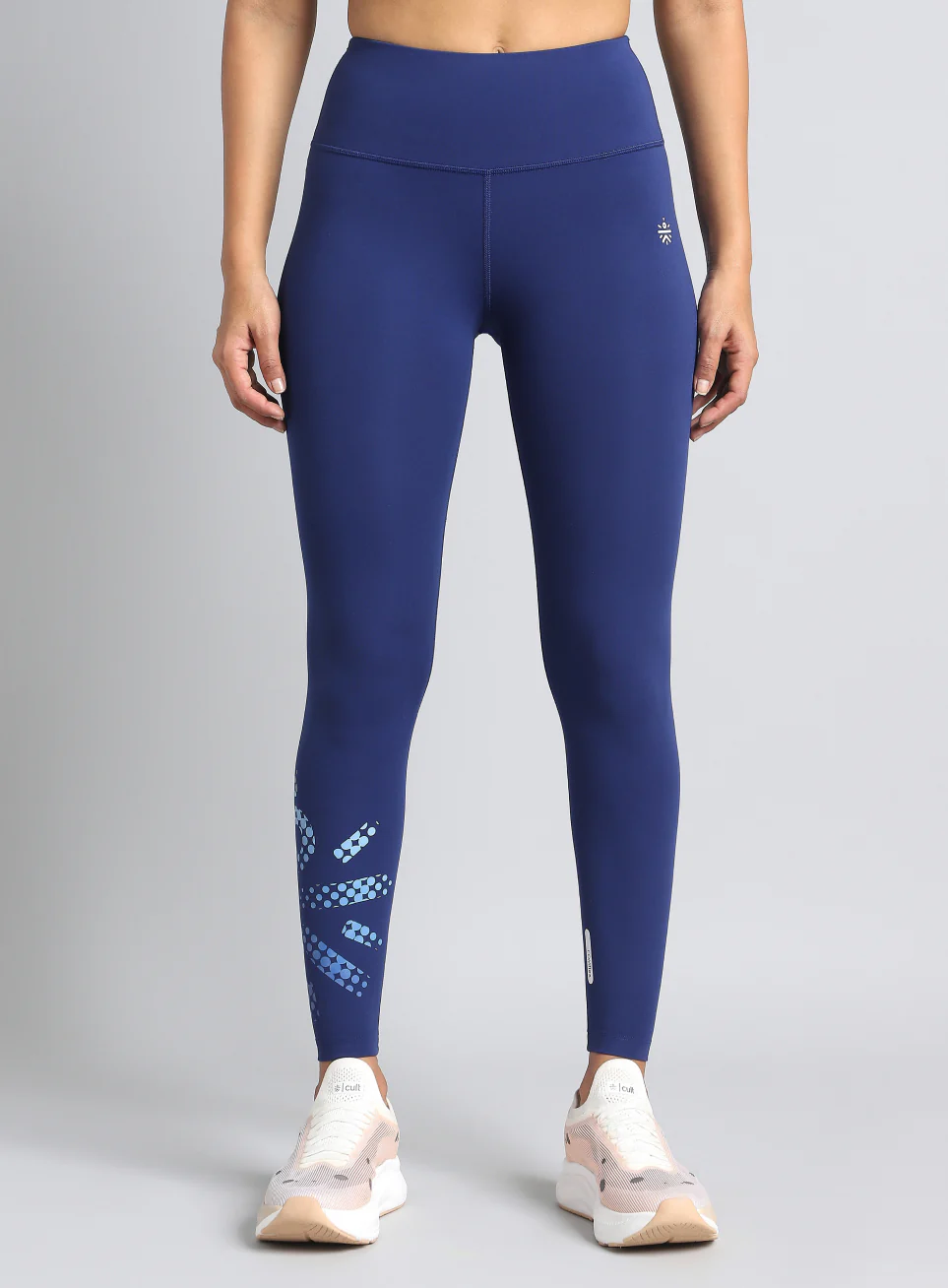 Women's Blue Absolute Fit Tights with Logo Print and Back Pocket - Image 4