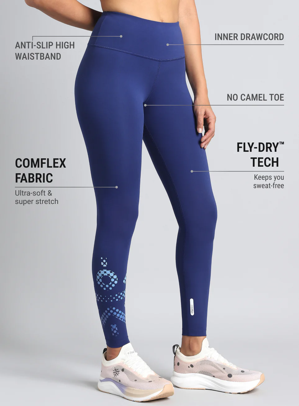 Women's Blue Absolute Fit Tights with Logo Print and Back Pocket - Image 5