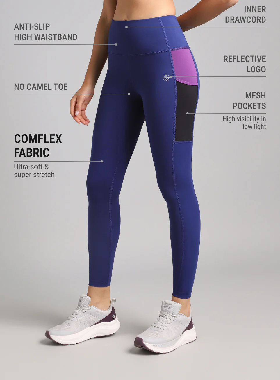 Women's Blue AbsoluteFit Neon Pop Leggings with Side Pockets - Image 5