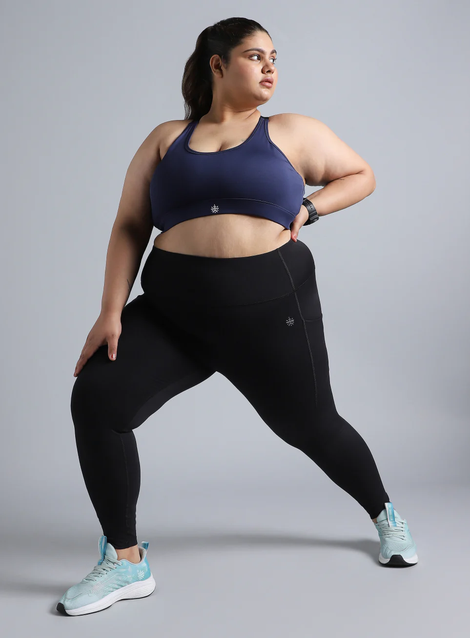Women's Blue Adjustable Strap Training High Support Plus Size Sports Bra - Image 2