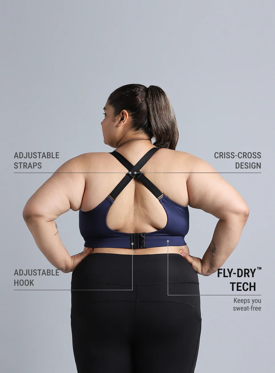 Women's Blue Adjustable Strap Training High Support Plus Size Sports Bra - Image 6