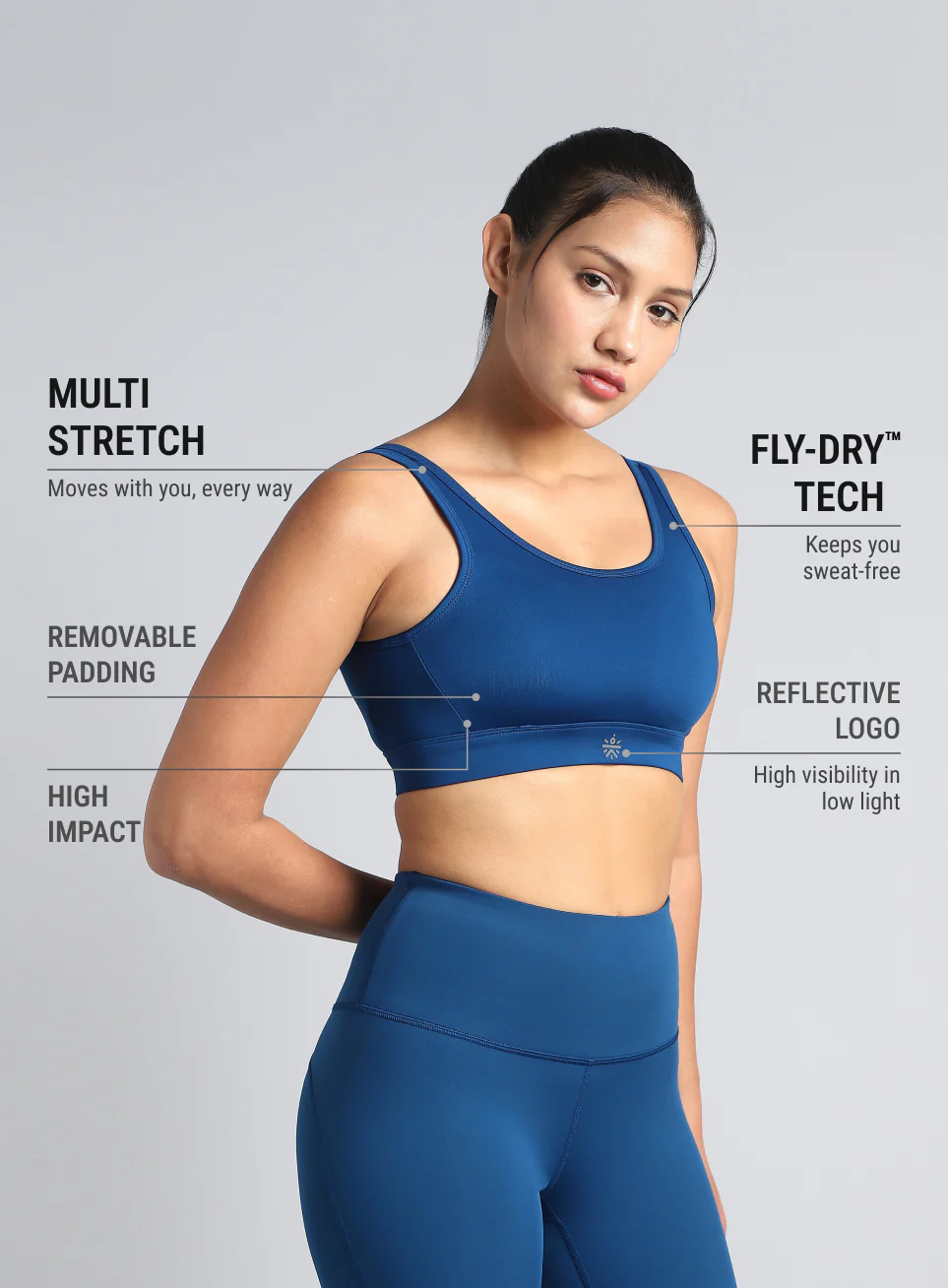 Women's Blue AOP Cross Over High Impact Bra - Image 5