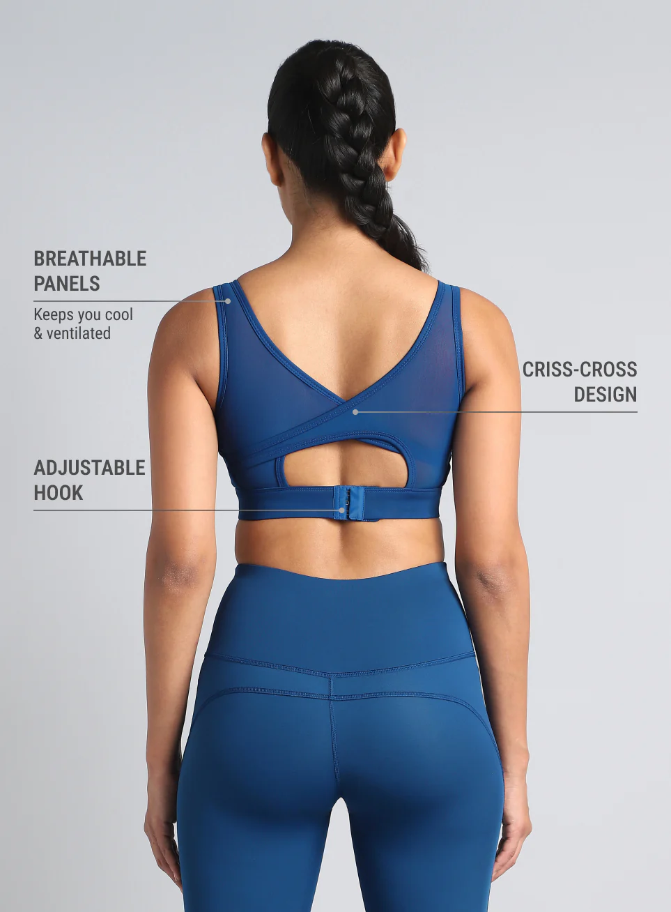 Women's Blue AOP Cross Over High Impact Bra - Image 6