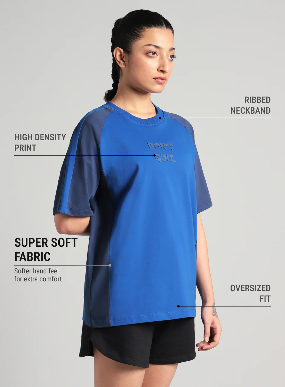 Women's Blue Classic Power Block Oversized Fit T-shirt - Image 5