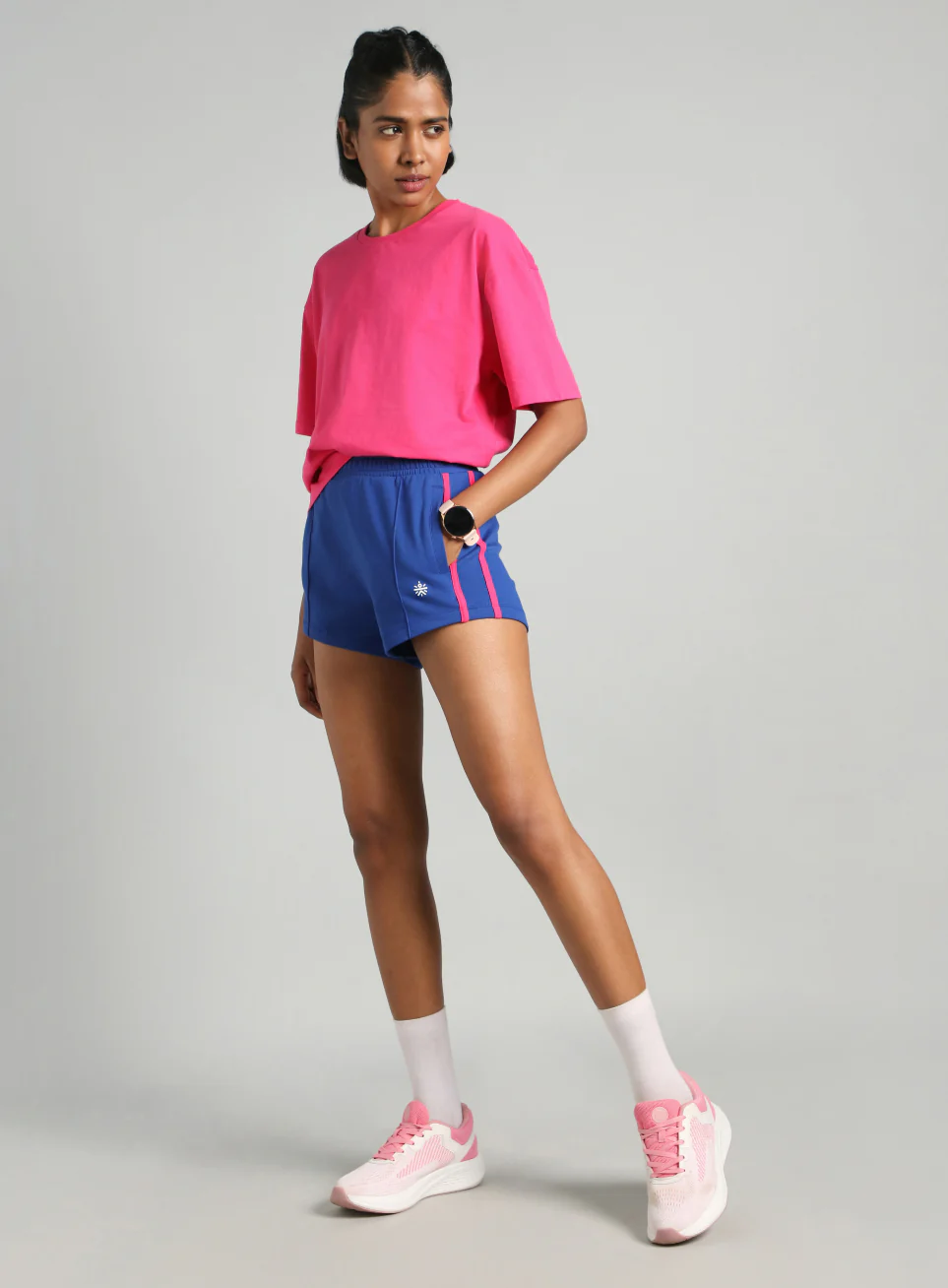 Women's Blue Contrast Power Tape Shorts - Image 2