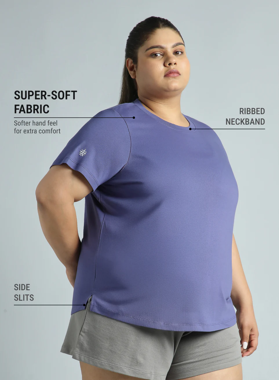 Women's Blue Cotton Plus Size Play Day Regular Fit T-shirt - Image 5