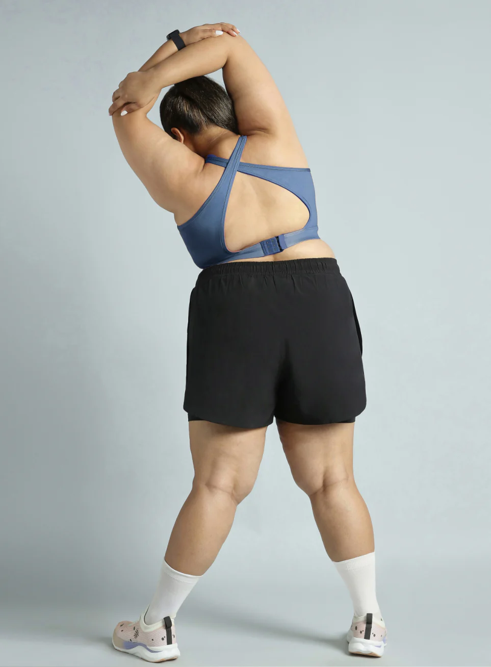 Women's Blue Cross Back Hook Training High Support Plus Size Sports Bra - Image 2
