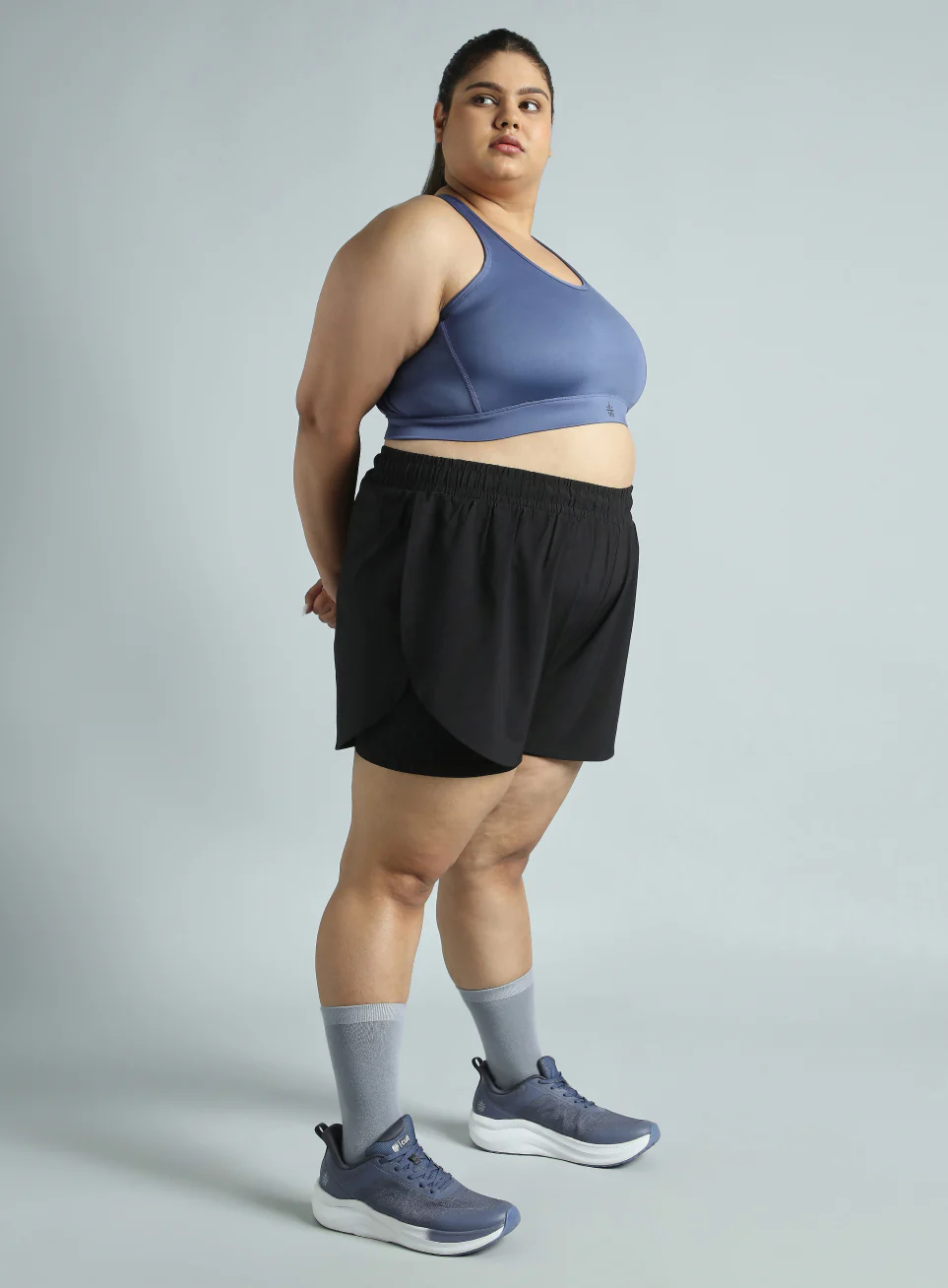 Women's Blue Cross Back Hook Training High Support Plus Size Sports Bra - Image 3